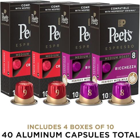 Peet's Coffee, Dark Roast Espresso Capsules Variety Pack, Compatible with Nespresso Original Machine - Intensity 10-11, 40 Count (4 Boxes of 10 Espresso Capsules) in Saudi Arabia