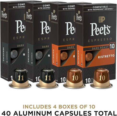 Peet's Coffee, Dark Roast Espresso Capsules Variety Pack, Compatible with Nespresso Original Machine - Intensity 10-11, 40 Count (4 Boxes of 10 Espresso Capsules) in Saudi Arabia