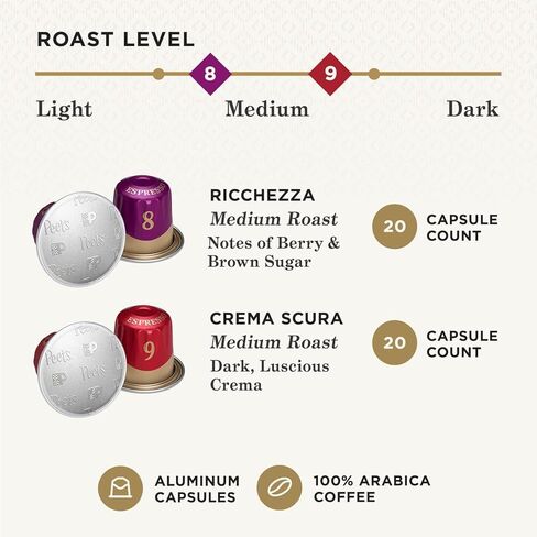 Peet's Coffee, Dark Roast Espresso Capsules Variety Pack, Compatible with Nespresso Original Machine - Intensity 10-11, 40 Count (4 Boxes of 10 Espresso Capsules) in Saudi Arabia