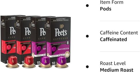 Peet's Coffee, Dark Roast Espresso Capsules Variety Pack, Compatible with Nespresso Original Machine - Intensity 10-11, 40 Count (4 Boxes of 10 Espresso Capsules) in Saudi Arabia