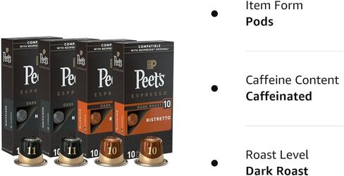 Peet's Coffee, Dark Roast Espresso Capsules Variety Pack, Compatible with Nespresso Original Machine - Intensity 10-11, 40 Count (4 Boxes of 10 Espresso Capsules) in Saudi Arabia