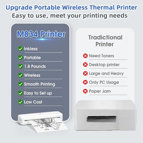 Phomemo Portable Printers Wireless for Travel Upgraded,M834 Bluetooth Thermal Printer 8.5" x 11"& A4 Size,Inkless Mobile Printer with Carry Case for Travel,Office,School,Car,Home,Pink in Saudi Arabia