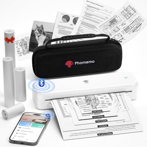 Phomemo Portable Printers Wireless for Travel Upgraded,M834 Bluetooth Thermal Printer 8.5" x 11"& A4 Size,Inkless Mobile Printer with Carry Case for Travel,Office,School,Car,Home,Pink in Kuwait