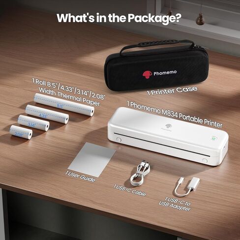 Phomemo Portable Printers Wireless for Travel Upgraded,M834 Bluetooth Thermal Printer 8.5" x 11"& A4 Size,Inkless Mobile Printer with Carry Case for Travel,Office,School,Car,Home,Pink in Kuwait