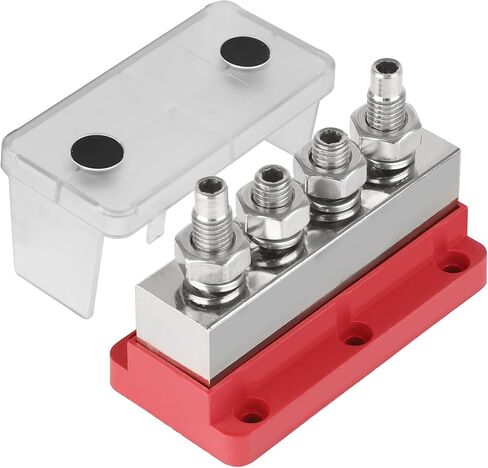 600A توزيع الطاقة كتلة 12V شريط الحافلة كتلة 4x3/8 (M10) حافلة البطارية البحرية مع غطاء لنظام شمسي السيارات السيارات الأحمر in Kuwait