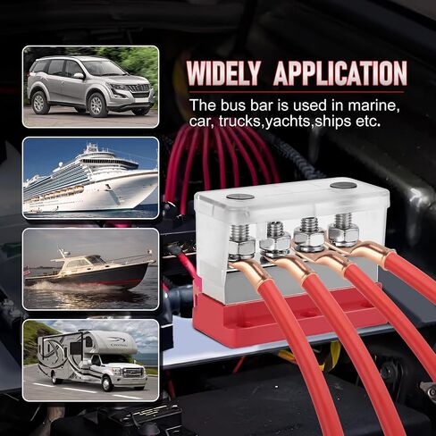 600A توزيع الطاقة كتلة 12V شريط الحافلة كتلة 4x3/8 (M10) حافلة البطارية البحرية مع غطاء لنظام شمسي السيارات السيارات الأحمر in Kuwait