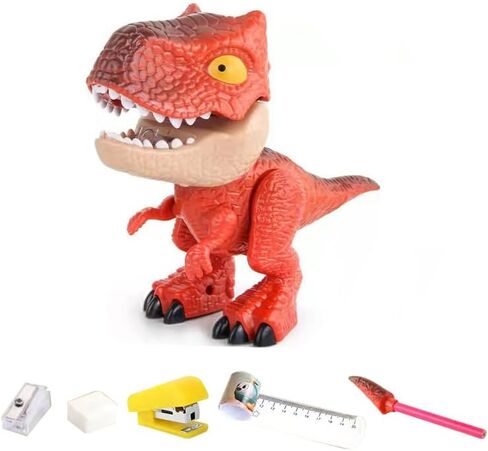5 in 1 Stationery Set,Dinosaur-themed Stationery Funny Toy for Kids,Student Storage Eraser Ruler Pencil Sharpener Staple for Boys and Girls in Saudi Arabia