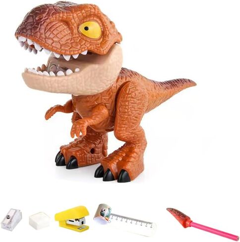 5 in 1 Stationery Set,Dinosaur-themed Stationery Funny Toy for Kids,Student Storage Eraser Ruler Pencil Sharpener Staple for Boys and Girls in Saudi Arabia