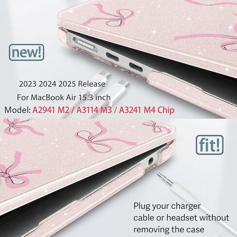 May Chen Compatible with 2024/2023 MacBook Air 15 inch M3 A3114 / M2 A2941 Case, Printed Plastic Hard Shell Case for MacBook Air 15.3 Liquid Retina Diaply Touch ID, Chalk Pink Bow in Kuwait