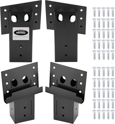MOFEEZ Deer Stand Brackets 4x4 with Screws, Heavy Duty Elevator Bracket with Powder Coated for Deer Blind Outdoor Hunting Platform Blind Box Treehouse Shooting Shack Over 2000lb Capacity Black 4 Pack in Kuwait
