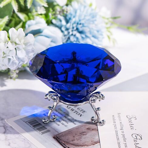 80mm Crystal Diamond Paperweight with Stand, Large Faceted Glass Gems Jewels for Home Party Decoration(Blue) in Saudi Arabia