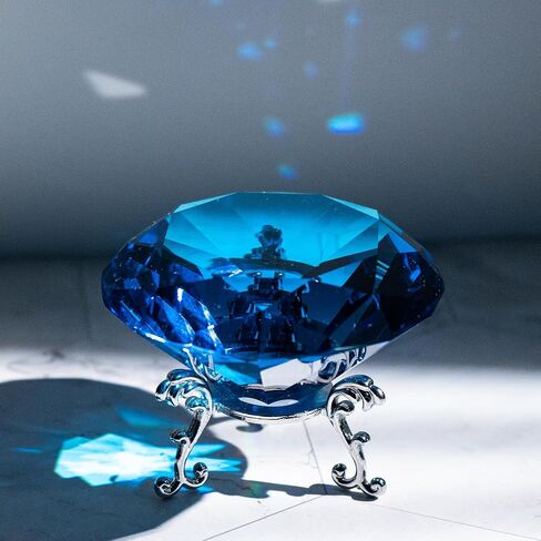 80mm Crystal Diamond Paperweight with Stand, Large Faceted Glass Gems Jewels for Home Party Decoration(Blue) in Saudi Arabia