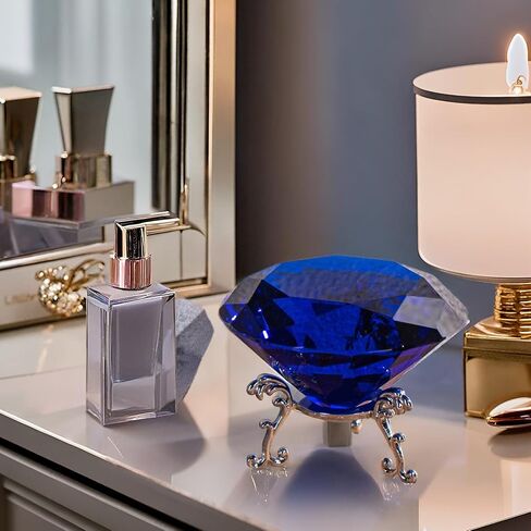 80mm Crystal Diamond Paperweight with Stand, Large Faceted Glass Gems Jewels for Home Party Decoration(Blue) in Saudi Arabia