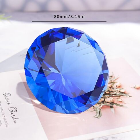 80mm Crystal Diamond Paperweight with Stand, Large Faceted Glass Gems Jewels for Home Party Decoration(Blue) in Saudi Arabia