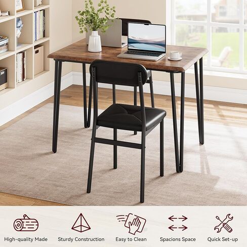 IDEALHOUSE Dining Table for 2-Small Square Kitchen Dining Dinner Room Tables Set,Space Saving Wood Modern Dinette Accent Furniture for Breakfast Nook, (Dark, Table with 2 Upholstered Chairs) in Saudi Arabia