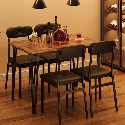 IDEALHOUSE Dining Table for 2-Small Square Kitchen Dining Dinner Room Tables Set,Space Saving Wood Modern Dinette Accent Furniture for Breakfast Nook, (Dark, Table with 2 Upholstered Chairs) in Saudi Arabia
