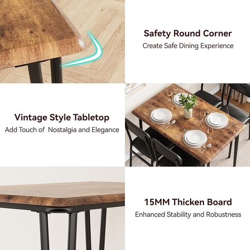 IDEALHOUSE Dining Table for 2-Small Square Kitchen Dining Dinner Room Tables Set,Space Saving Wood Modern Dinette Accent Furniture for Breakfast Nook, (Dark, Table with 2 Upholstered Chairs) in Saudi Arabia