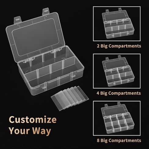 QUEFE 2 Pack 8 Grids Bead Organizers and Storage, Plastic Organizer Box with Removable Dividers Tackle Box Organizer for Candies Snacks Electronics Jewelry Small Parts in Saudi Arabia