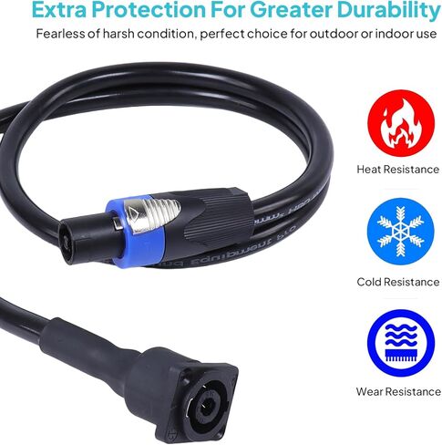 3.28 Feet 4 Wire Speakon Cable to Panel Mount Socket Extension Wire - SpeakON Male to NL4MP Female Plug Cables with Twist Lock for Chuchero, PA, DJ, Home Audio Interconnection - 2 Pack in Kuwait