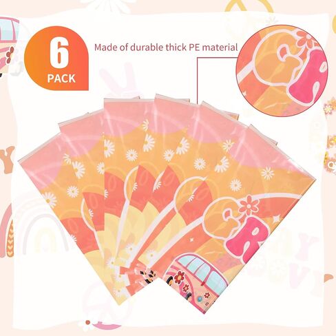 3 Pcs Two Groovy Party Plastic Tablecloths Groovy Retro Hippie Boho Party Decorations Rainbow Daisy Flower Rectangle Disposable Table Cover for Girls Star Groovy Daisy Birthday Party Supplies (3) in Saudi Arabia