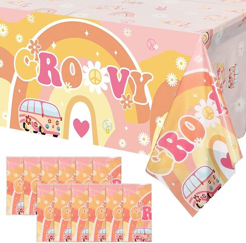 3 Pcs Two Groovy Party Plastic Tablecloths Groovy Retro Hippie Boho Party Decorations Rainbow Daisy Flower Rectangle Disposable Table Cover for Girls Star Groovy Daisy Birthday Party Supplies (3) in Saudi Arabia