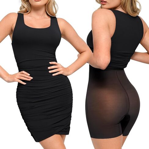 فستان Popilush The Shapewear Dress Ruched - فستان Bodyson بدون أكمام للنساء فستان صيفي in Saudi Arabia