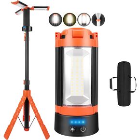 Rechargeable Camping Light with Stand, 73.2" Cordless Work Light, 5000LM, 100W LEDUSB-C Fast Charge 360° Adjustable, 5 Modes & 48H Runtime, Camping Lights for Outdoor, Job Site, Garage, Emergency