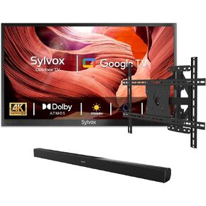 SYLVOX Outdoor TV with Soundbar & TV Mount, 65 inch 2000 Nit High Brightness Smart Outdoor TV, 4K Sunlight Readable Display, IP55 Waterproof, Smart TV for Outdoor Households or Commercial Places