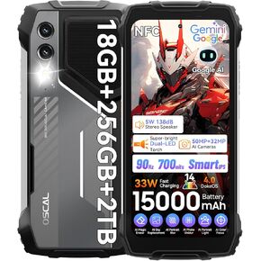 OSCAL Pilot 1 Rugged Phone,15000mAh(33W) Rugged Smartphone Unlocked,Gemini AI Android 14 Gaming Phone,IP69K Loud Speaker Military Phones, NFC,18GB+256GB/2TB Expand,Dual SIM/1 TF Slots,6.67" Display
