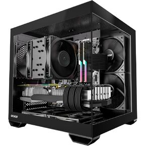 MATX PC Case, 5 x 120mm Case Fans (Non-PWM) Pre-Installed, Type-C Port, 270° Panoramic Tempered Glass Panel, 5-PCIe Slot, 240mm Radiator ONLY for ITX MOBO, Micro ATX Case, Mirage 2