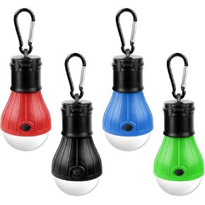 EXTRASTAR LED Camping Lantern, 3 Lighting Modes, Hanging Tent Light Bulbs with Clip Hook, Camping Essentials, Ideal for Hiking, Hurricane, Storms, Outages, Battery Powered, 4 Packs