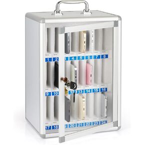 Loghot Aluminum Alloy Pocket Chart Cell Phones Storage Cabinet for Cell Phones,Wall-Mounted with a Locked,Can be Carried by Hand (36 Slots)