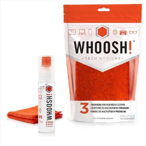 WHOOSH! Screen Cleaner Spray & Microfiber Cloths Bundle | 1 fl oz + 1 Microfiber Cloths (6x6) + 3 Microfiber Cloths (14x14)