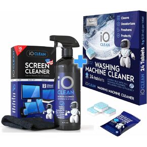 Screen Cleaner Spray (16oz) + Washing Machine Cleaner and Descaler Tablets 24 Pcs - Bundle of Two