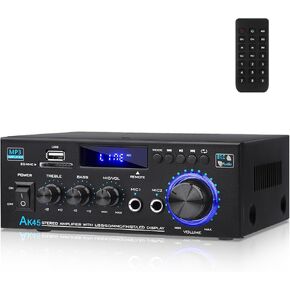 AK45 Stereo Audio Amplifier, AEXCVG Amplifier Home Audio Bluetooth 5.0 Amplifier 40W x 2, 2.0 Channel Stereo Bluetooth Receivers with SD/USB/MIC/RCA/FM/Remote Control for Home Stereo System