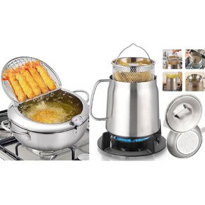 Deep Fryer Pot+2L Stainless Steel Oil Filter Pot Bacon Grease Saver with Strainer Large Capacity Versatile Oil Strainer Pot