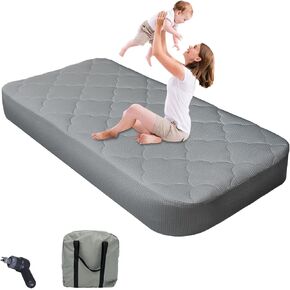 Luxury Portable Air Mattress 7 Inch High Double Airbed with Pump Comfortable Brushed Inflatable Mattress with Grey Cover Holds up to 400 lbs Inflatable Bed for Home, Guests and Travel