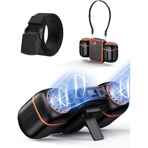 2025 Portable Waist Fan with Dual Small Fans for 10 times Strong Wind & Wide Cooling Area 10000mAh Battery Over 30H Working Time Hands-Free Fan with Belt for Outdoor, Sports, Travel(223A黑橘色