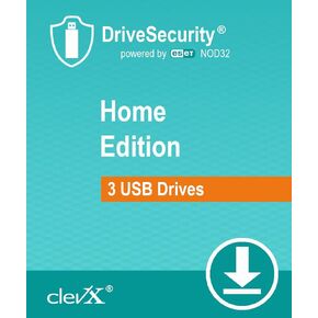 CLEVX DriveSecurity مدعوم من ESET - حماية البرامج الضارة الأوتوماتيكية (مكافحة الفيروسات) للمحركات المحمولة - سنة واحدة ، ما يصل إلى 3 محركات فلاش USB محمولة أو أجهزة HDD/SSD خارجية