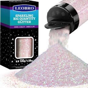 LEOBRO White Glitter, Glitter, Snow Glitter for Crafts, Iridescent Glitter White Chunky Glitter Flakes, Clear Glitter Candle Glitter for Resin Crafts, Nail Body Glitter, Dreamy Irregular Flakes