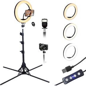 USB 10.2 inch LED Ring Live Fill Light That 74 inch Tall, Adjustable Color and Brightness, with Stand and Hose Phone Clip, You can take Photos, Record Video, Live Broadcast and so on (R10D10)