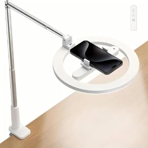 Desktop 10" Selfie Light with Stand and Phone Holder, Overhead Phone Mount with Ring Light Tripod, Extendable Rod Clip on Desk for Vlog Zoom Video Recording, Live Streaming,Tiktok & Film Maker