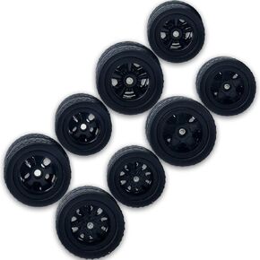 1/64 Wheels Front Small Rear Big with Rubber Tires for 1:64 Diecast Model Cars,Sporty,Muscle Vehicles,Miniature Modified Parts 4 Types in 1 Box (Electroplate Gold)