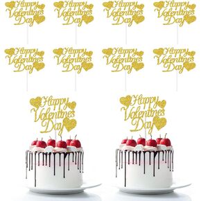 Happy Valentine's Day Cake Toppers 20Pcs Glitter Heart Cupcake Topper for Valentine's Day Wedding Anniversary Birthday Party Cake Decoration, Red