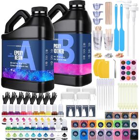 Epoxy Resin 82oz - Clear Epoxy Resin Kit with 15 Pigments and 15 Colors of Mica Powders - No Yellowing No Bubble Casting Resin for Art Crafts, Jewelry Making, Wood & Resin Molds(41oz x 2) in Kuwait