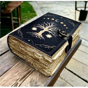 SH SHIFAA HANDICRAFT Tree of Life Grimoire leather journal, Printed Tree of Life Notebook, Blank spell book book of shadows Celestial Gifts Witch Decor, Witchy Supplies Gift (400 Pages)