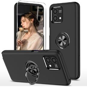 Kickstand Case for Motorola Moto G Stylus 5G 2023,Military Shockproof Bumper Tough Armour Protective Phone Cover with 360° Rotate Magnetic Ring Stand,1*Screen Protector,Black