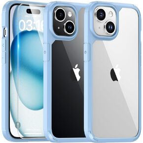 TAURI 3 in 1 Designed for iPhone 15 Case, [Not-Yellowing] with 2X Screen Protector, [Military Grade Drop Protection] Shockproof Slim Case for iPhone 15, Light Blue