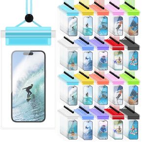 200 Pcs Universal Waterproof Phone Pouch Clear Waterproof Cellphone Case Underwater Dry Bag Bulk with Lanyard Outdoor Beach Phone Holder Bag Protector for Summer Pool Swimming 6.7 x 3.9 Inch