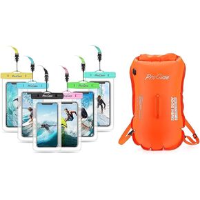 ProCase 6 Pack Universal Waterproof Pouch Cellphone Dry Bag Bundle with 35L Waterproof Swim Buoy Backpack